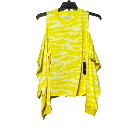 INC International Concepts Tops - I.N.C. Earth Cotton Yellow Tie-Dye Cold-Shoulder T-Shirt Size XL
